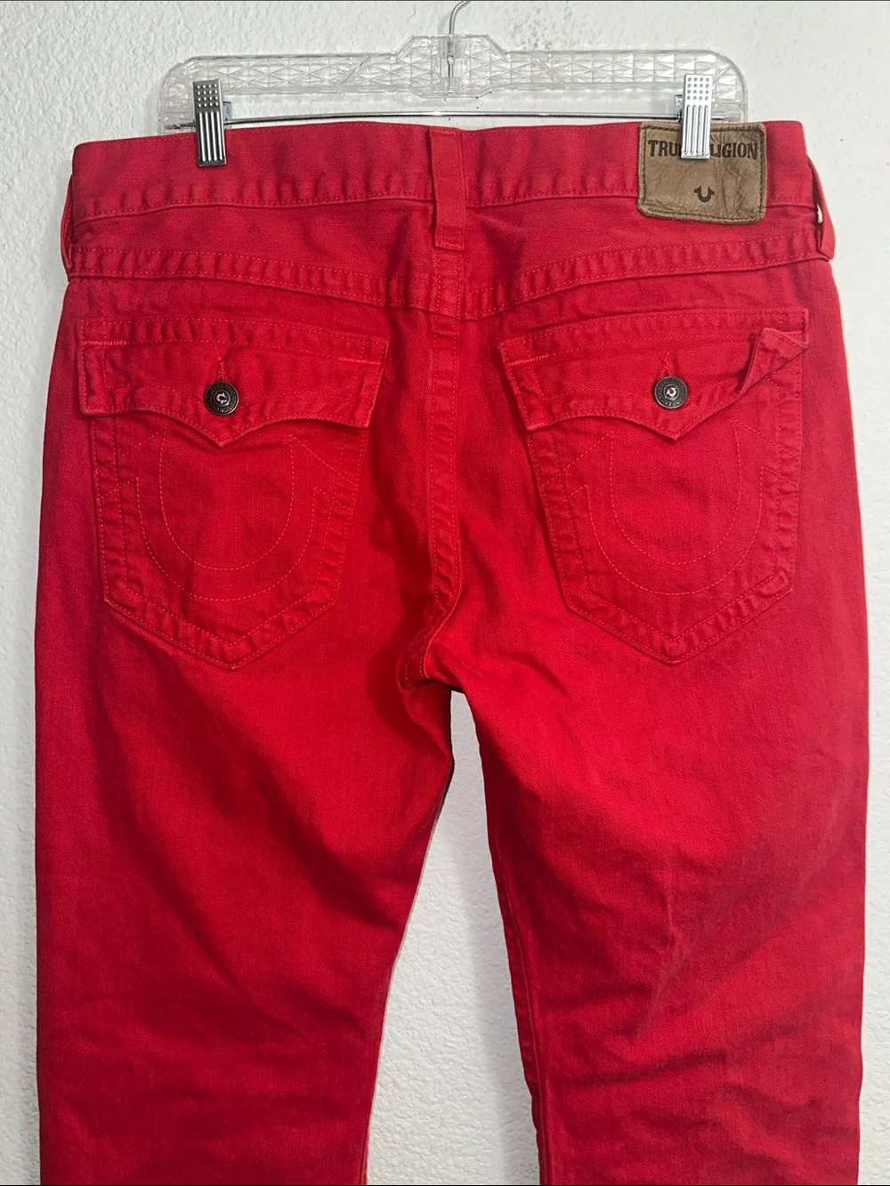 True Religion Red RickyJeans Relaxed Straight Denim Mens Size 34 Cotton